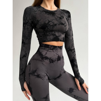 Топ з довгим рукавом і легінси мармуровий безшовний Push up комплект двійка