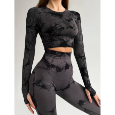 Топ з довгим рукавом і легінси мармуровий безшовний Push up комплект двійка