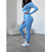 Безшовний комплект спортивний лосини з подвійним push up і топ лонгслів без чашок блакитний Rise
