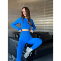 Безшовний комплект спортивний лосини з подвійним push up і топ лонгслів без чашок синій Rise