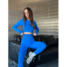 Безшовний комплект спортивний лосини з подвійним push up і топ лонгслів без чашок синій Rise