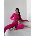 Безшовний комплект спортивний лосини з подвійним push up і топ лонгслів без чашок рожевий малиновий Rise