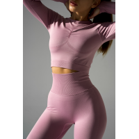 Безшовний комплект спортивний лосини з подвійним push up і топ лонгслів без чашок пудровий рожевий Rise