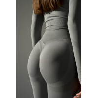 Безшовний комплект спортивний лосини з подвійним push up і топ лонгслів без чашок світло сірий Rise