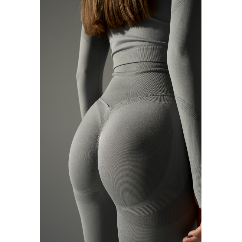 Безшовний комплект спортивний лосини з подвійним push up і топ лонгслів без чашок світло сірий Rise