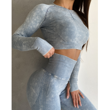 Безшовний Push up комплект двійка топ рашгард і легінси Tie Dye блакитний
