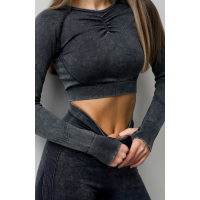 Безшовний Push up комплект двійка топ рашгард і легінси Tie Dye синьо чорний