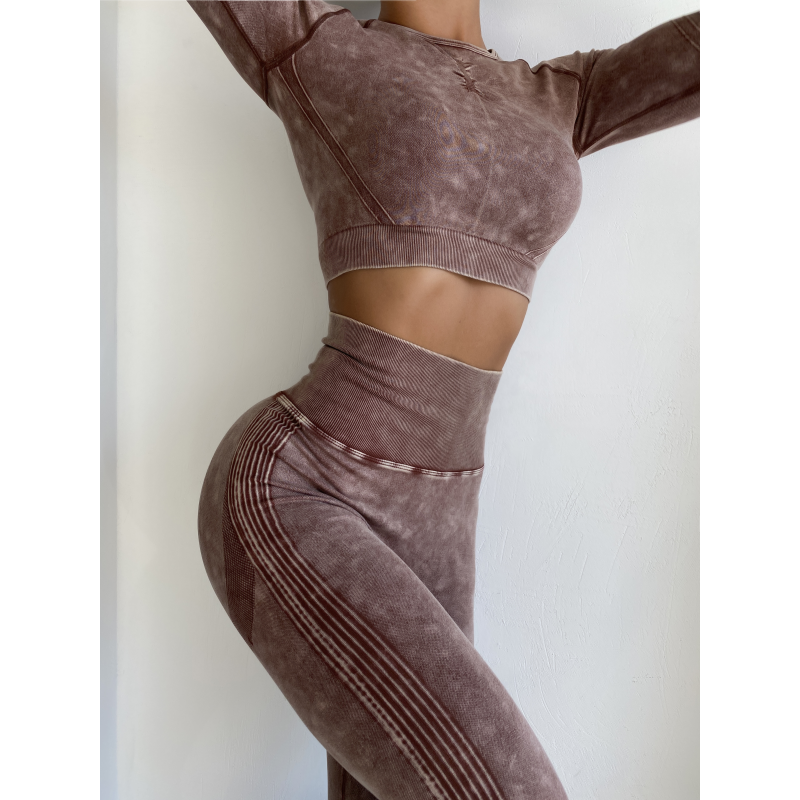 Безшовний Push up комплект двійка топ рашгард і легінси Tie Dye коричневий