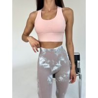 Спортивні легінси пушап жіночі мармурові димок бежеві з білим