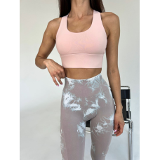 Спортивні легінси пушап жіночі мармурові димок бежеві з білим