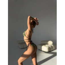 Роздільний бікіні купальник зелений зебра на зав“язках