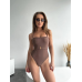 Суцільний майо купальник бежевий з поясом і знімними чашками M