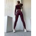 Комплект без Push up двійка топ лонгслів з довгим рукавом і легінси з стрілками бордовий