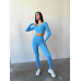 Push up комплект в рубчик подовжений топ з довгим рукавом і легінси блакитний