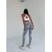 Спортивні легінси пушап жіночі мармурові димок сірі з білим