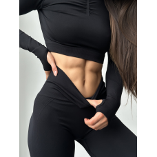 Рашгард і легінси Безшовний Push up комплект двійка чорний топ лонгслів і лосини Oxis