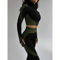 Спортивні лосини жіночі фактурні подвійний колір чорні з зеленим