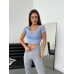 Кроп топ-футболка сітка з пушап колір сіро-блакитний