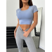 Кроп топ-футболка сітка з пушап колір сіро-блакитний