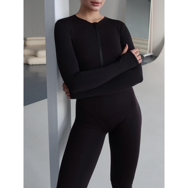 Жіночий спортивний комбінезон з довгим рукавом Easy чорний