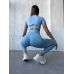 М Комплект легінси пуш ап і кроп топ-футболка блакитний М Комплект легінси пуш ап і кроп топ-футболка блакитний