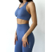Безшовний комплект спортивний легінси і топ пуш ап синій з світловідштовхуючими елементами