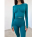 Безшовний комплект спортивний легінси і топ лонгслів смарагдовий