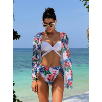 Пляжний комплект роздільний купальник з високою талією та сітка туніка