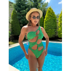 Суцільний майо купальник з вирізами та відкритою спинкою зелений