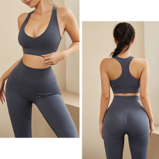 Push up комплект в рубчик топ бра і легінси лосини сірий