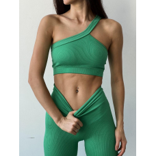 Push up комплект в рубчик топ бра на одне плече і лосини легінси зелений