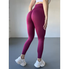 Спортивні лосини жіночі з подвійним Push up та V-подібним швом бордові