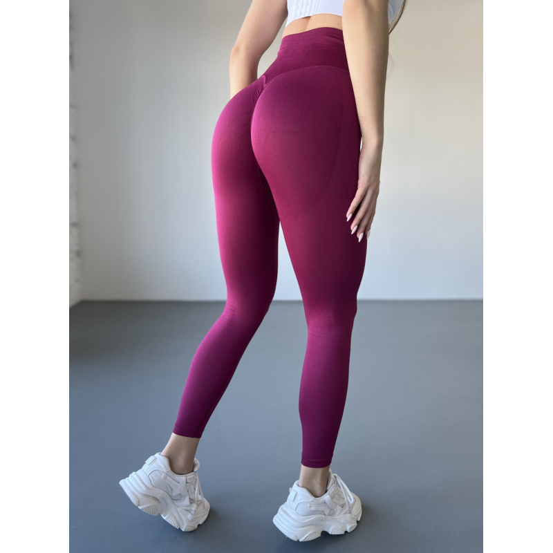 Спортивні лосини жіночі з подвійним Push up та V-подібним швом бордові Спортивні лосини жіночі з подвійним Push up та V-подібним швом бордові