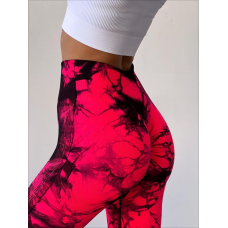 Спортивні легінси пушап жіночі мармурові димок червоні з чорним