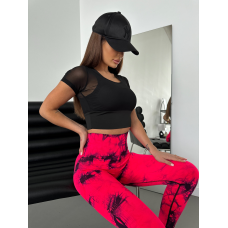 Кроп топ-футболка сітка з пушап колір чорний