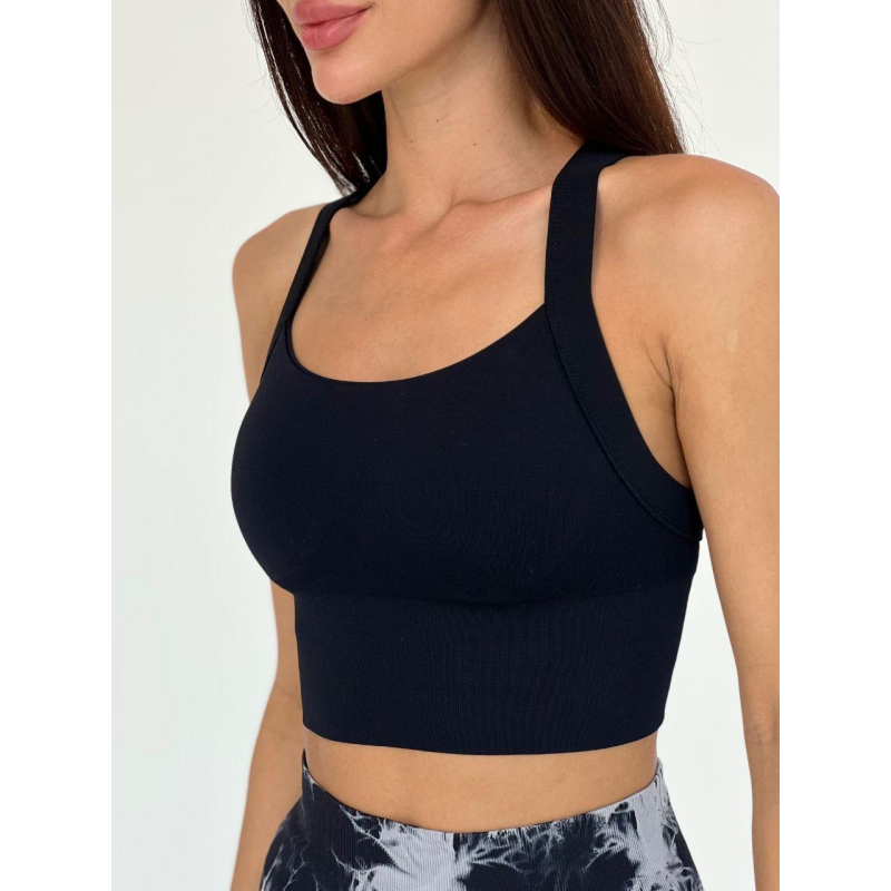 Спортивний кроп топ бюстгальтер на 4 металевих застібках чорний топ бра Спортивний кроп топ бюстгальтер на 4 металевих застібках чорний топ бра