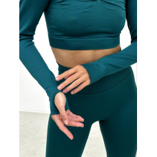 Безшовний комплект спортивний легінси і топ лонгслів смарагдовий