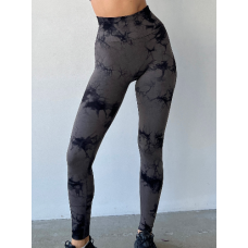 Спортивні легінси пушап жіночі мармурові шоколадні з чорним