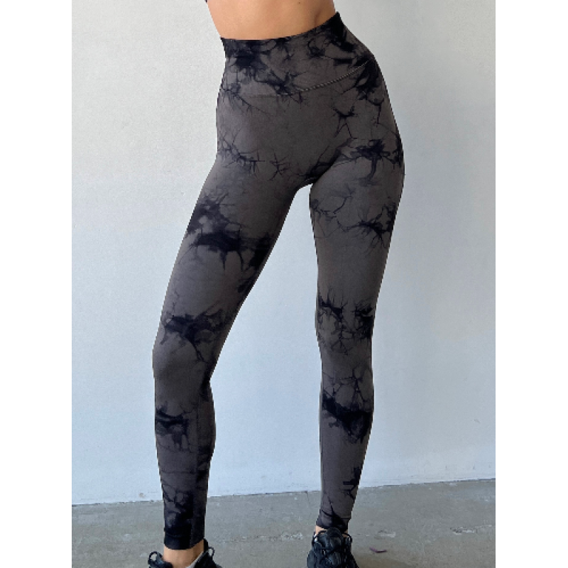 Спортивні легінси пушап жіночі мармурові шоколадні з чорним